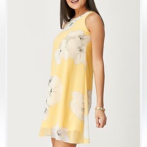 Calvin Klein yellow floral swing dress mini chiffon sleeveless dress size 6